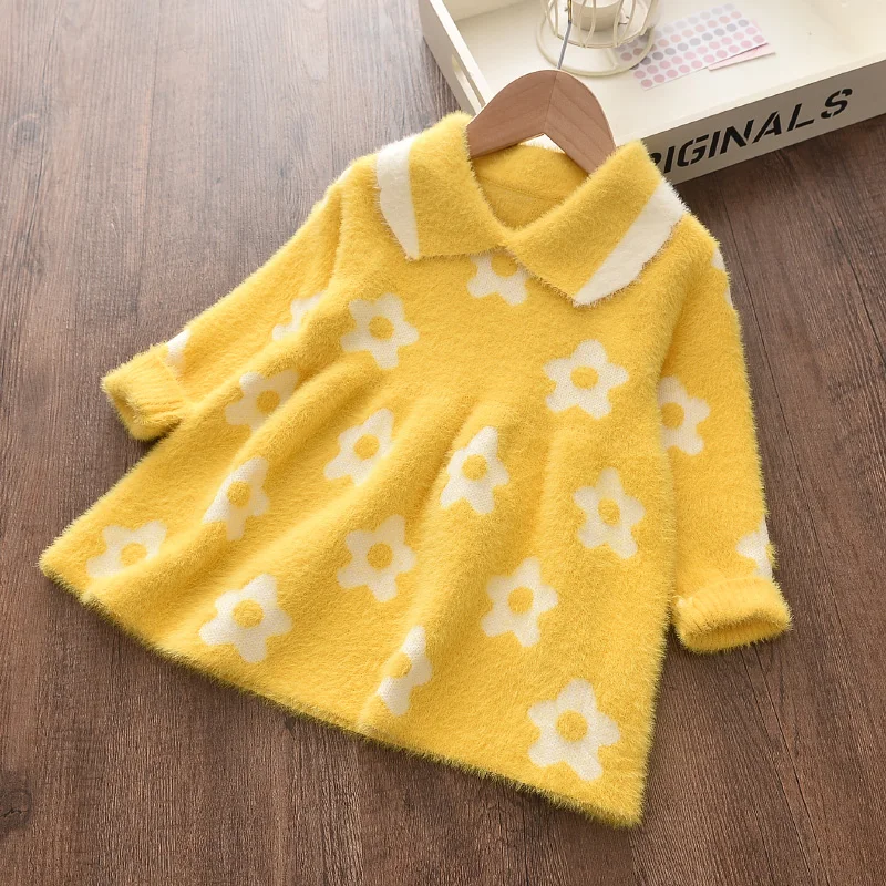 

Girls Princess Autumn Winter Warm Thicken Full Sleeve Plaid Knitting Bow Dresses Toddler Kids Baby Girl Sweater 2-6Y