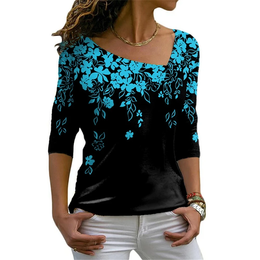 

Womens Long Sleeve Graphic T Shirts V Neck Casual Slim Fit Tee Tops Floral Printed Blouse Autumn Lounge Pullover Fashion Clothes