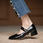 Туфли-лодочки женские классические, квадратный носок, двойная пряжка, каблук средней высоты, офисная обувь, 8827N, весна-осень