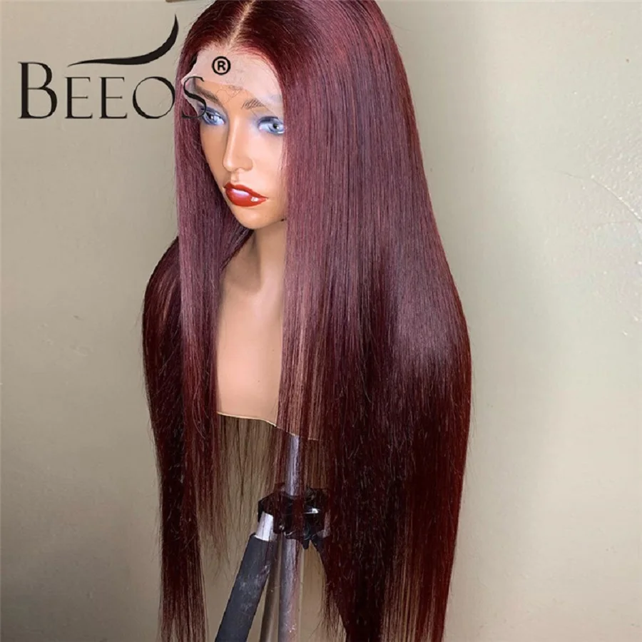 Бургундия 99J 13*6 глубокая часть фронта шнурка человеческие волосы парики с детскими волосами прямые предварительно сорванные волосы парик бразильский Remy парики