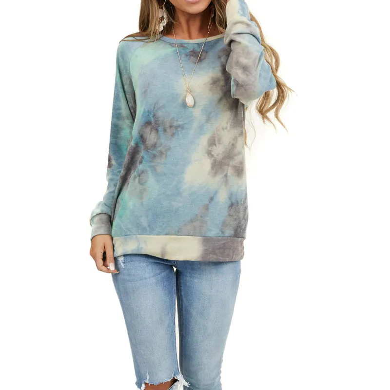 

Spring Autumn Women’s Casual Tie Dye Pullovers, Long Sleeve Crewneck Printed Loose Fit Sweatshirt Tops