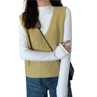Womens V Neck Sweater Vest Casual Sleeveless Solid Color Cable Knit Loose Tank Top Vest Knitwear Ladies Sweaters Woman Clothes
