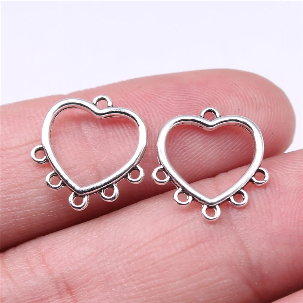 

40pcs 15x14mm Heart Earrings Connector Charms Antique Silver Plated Jewelry Findings Jewelry Accessories