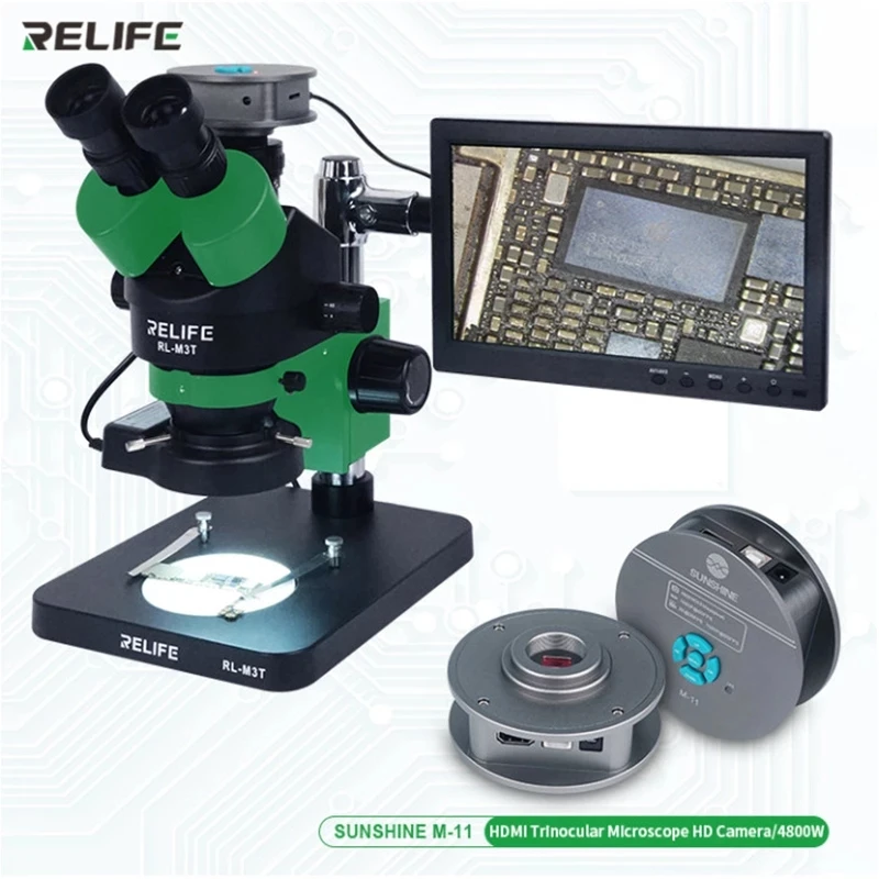 

RELIFE RL-M3T HD Binocular Trinocular Microscope 7-45x Continuous Zoom HDMI External Monitor Interface for Mobile Phone Repair