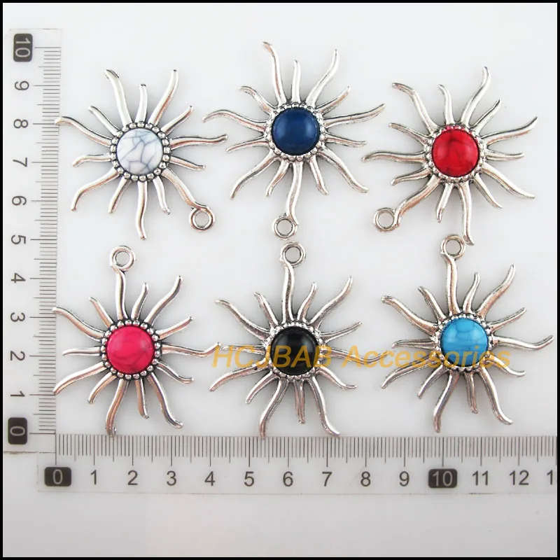 Новый 6 шт. Тибетский Серебряный тон ретро подсолнечника амулеты овальные разных