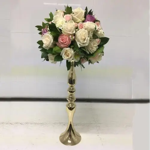 

10 PCS/LOT Gold Candle Holders 50CM Flower Vase Candlestick Wedding Decoration Table Centerpieces Flower Rack Road Lead