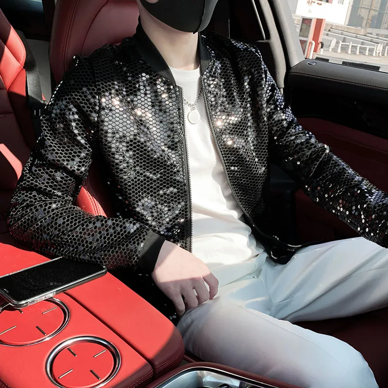 Мужская тонкая куртка-бомбер с блестками размеры до 5XL-M |