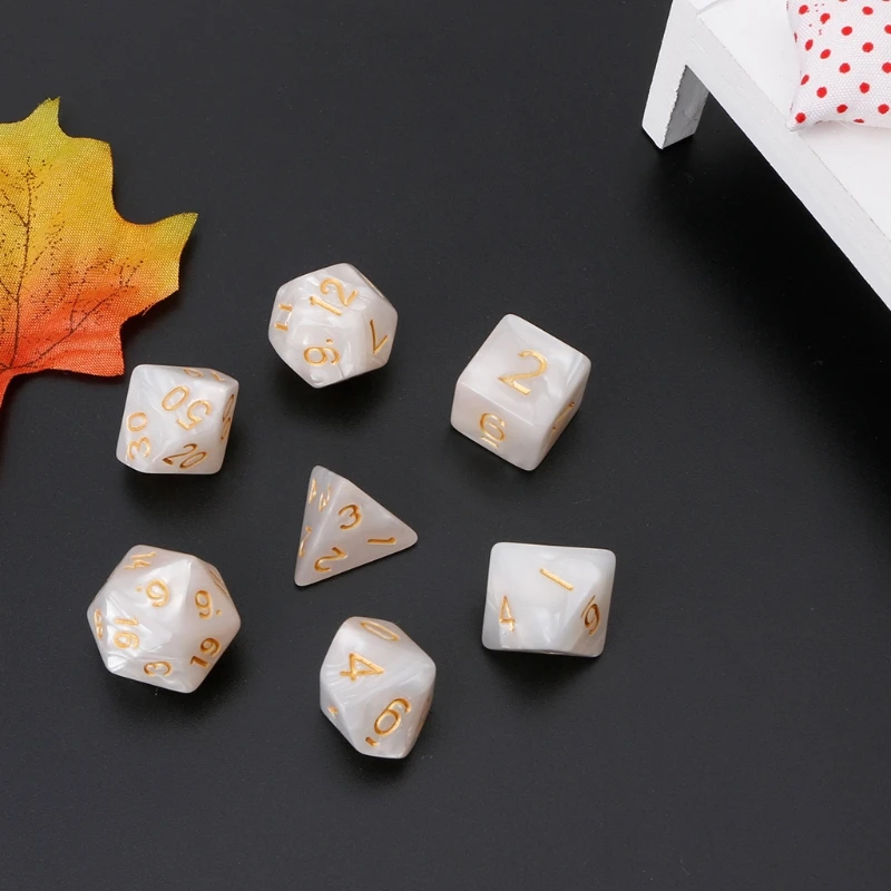 

7Pcs Polyhedral Dice Gold Numbers For Dragon Pathfinder D20 D12 2xD10 D8 D6 D4