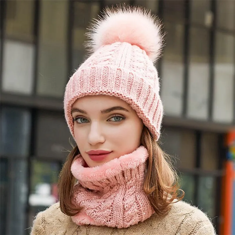 Зимний женский вязаный комплект из шапки и шарфа теплая шапка для девочек женщин