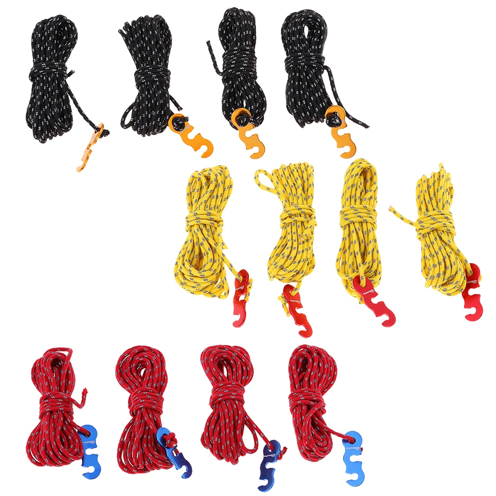 

4 Pcs Reflective Camping Tent Guide Rope Guy Line Cord And Adjusters