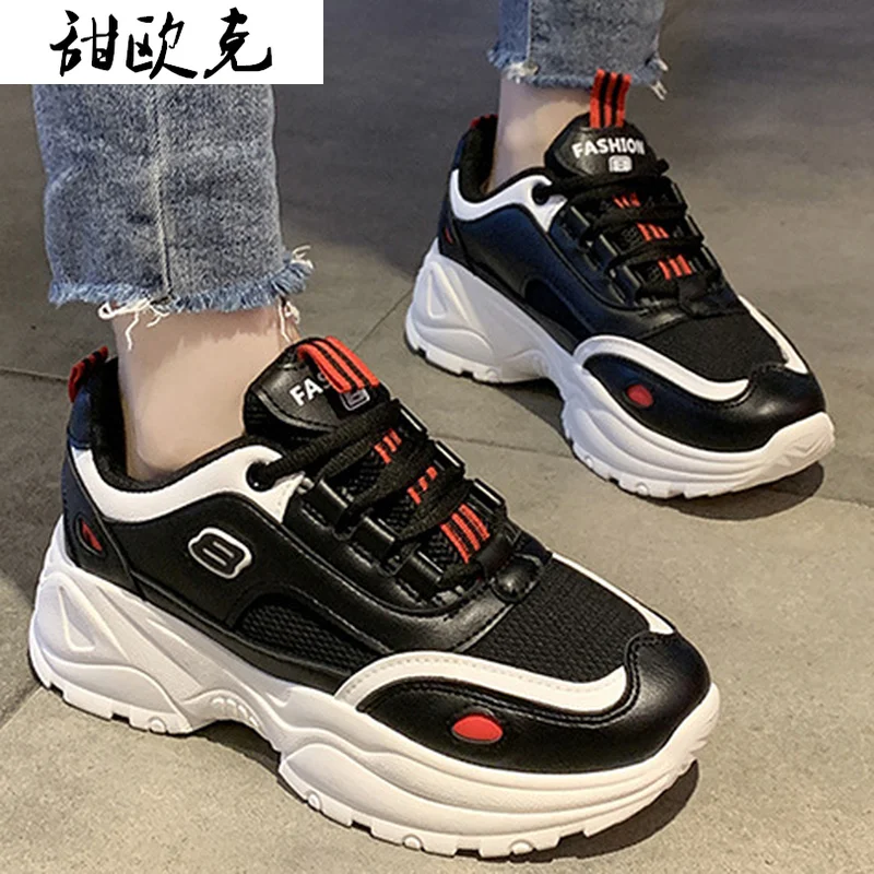 

2021 Women's Color Matching Sneakers Fashion Women's Shoes Comfortable Breathable Casual Shoes Lace-up Non-slip Platform Shoes