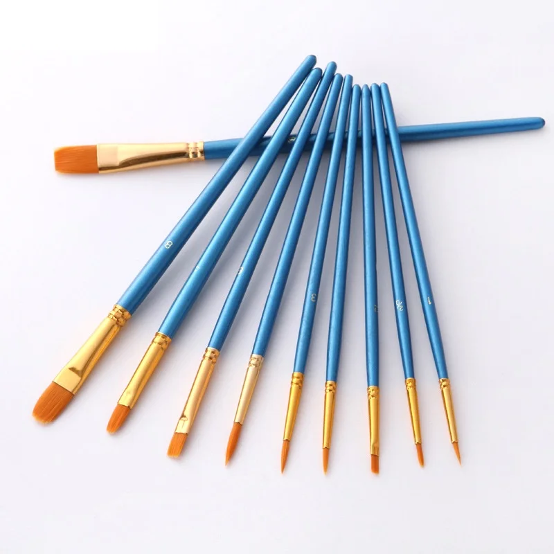 

10Pcs/Set paint by numbers brushes Watercolor Gouache Paint Brushes Different Shape Round Pointed Tip Nylon Hair Painting Brush