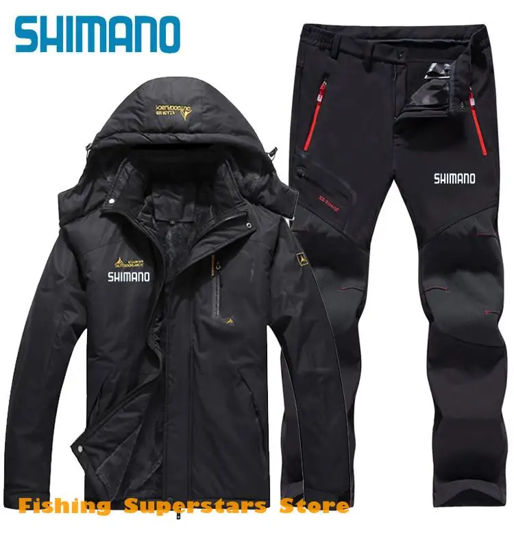 

Men Winter Waterproof SHIMANOS Fishing Jackets And Pants High Quality Men Outdoor Sport Fishing Clothing Set 6XL Fishing Suit