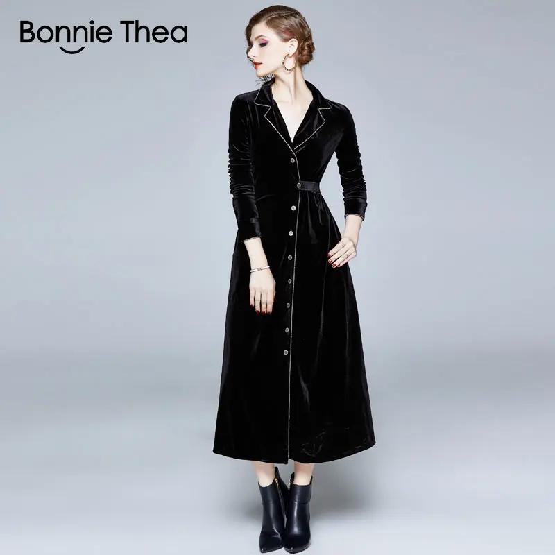 Женское бархатное платье Bonnie Thea черные вечерние платья в европейском и