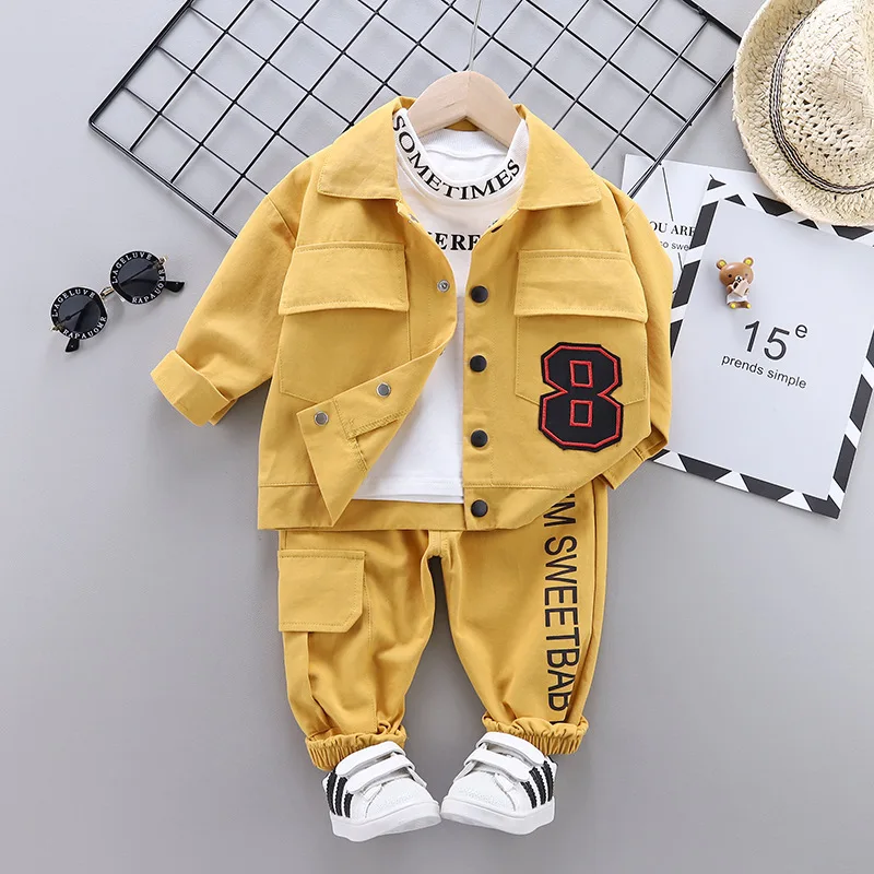 Spring and autumn children's boys three-piece suit baby casual high-quality long-sleeved T-shirt + pants infant boy clothin |