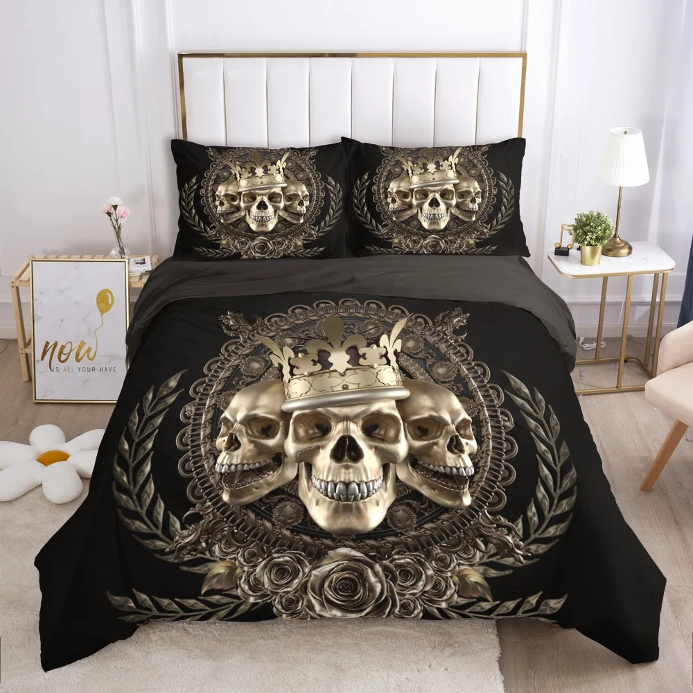 

Skull Deadpool Duvet cover set 240x220 200x200 Bedding set Twin Queen King Double Bed linens Quilt cover Bedclothes gold