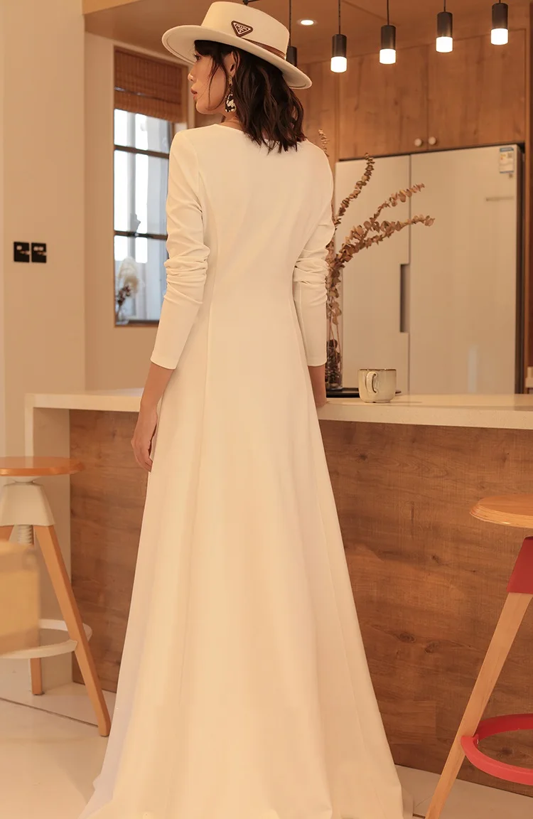 

Floor Length Dress 2021 Early Spring Long Party Evening Women O-Neck Slim Fitted Long Sleeve Black White Long Gowns Dress XXL