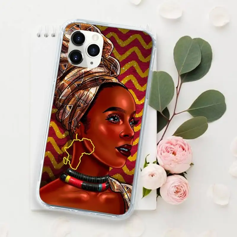 

Melanin african black girl Phone Case for iPhone 11 12 mini pro XS MAX 8 7 6 6S Plus X 5S SE 2020 XR Luxury brand shell funda