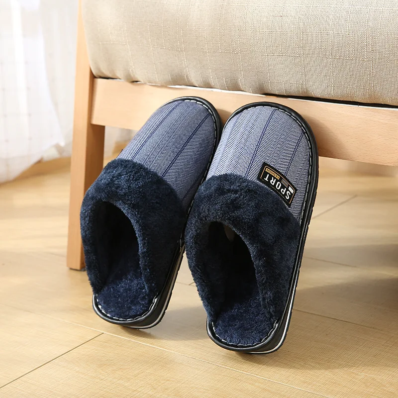 Мужские тапочки мужские зимние на плоской подошве короткие плюшевые домашние в