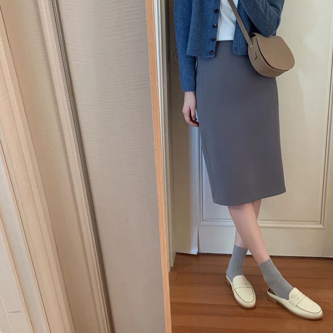 Suéteres para mujer, traje de otoño e invierno, cárdigans informales de cuello de pico liso, suéter de una sola botonadura, cárdigan suelto, Falda de tubo, trajes