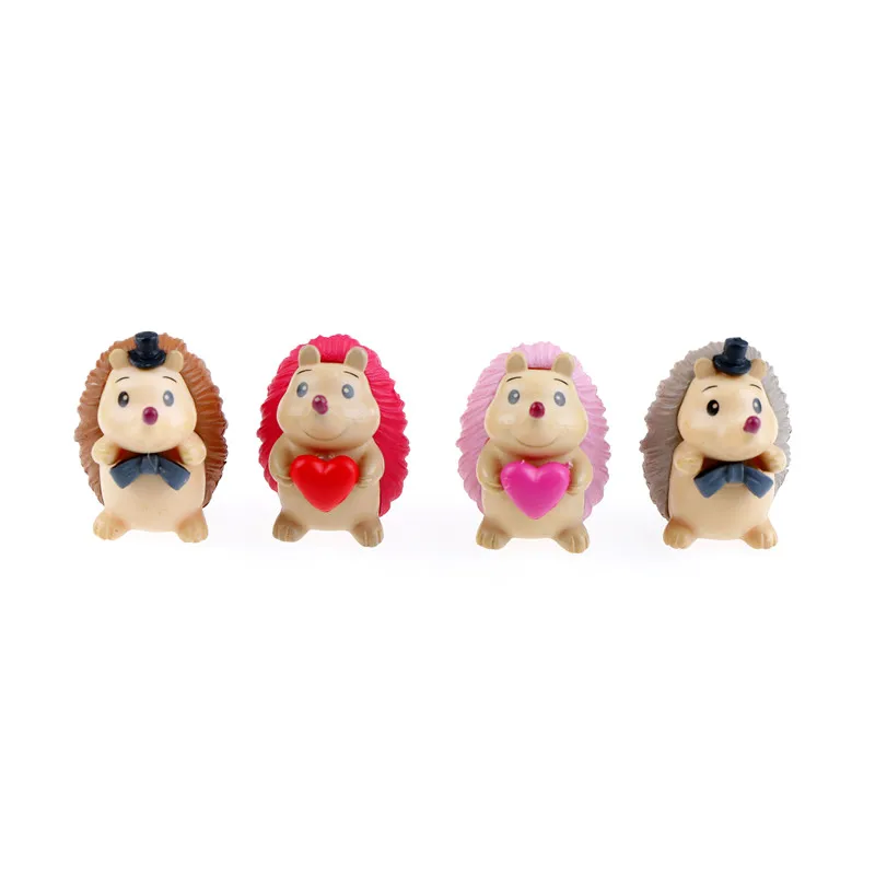 

4pcs Cartoon Animal DIY Garden Decor Heart Hedgehog Resin Micro Landscape Miniature Figurine Decoration Dollhouse Furniture Toys
