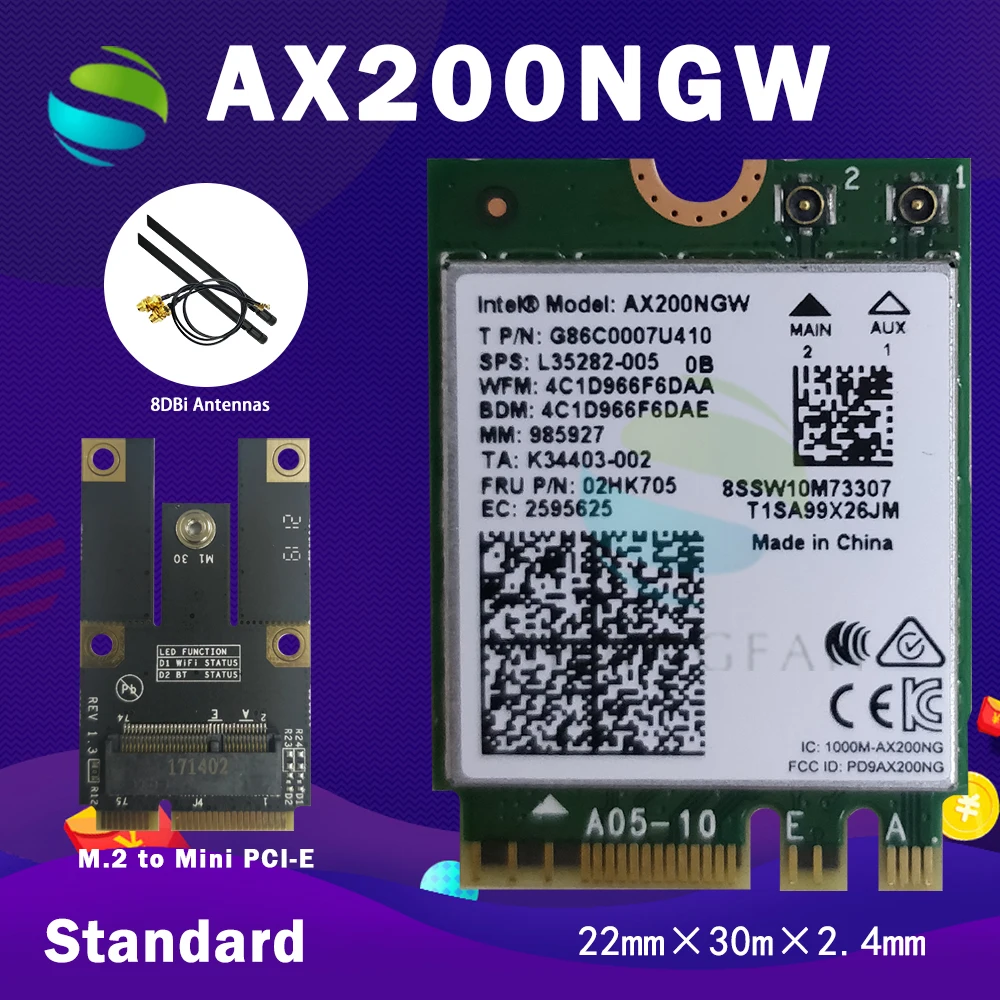 Dual Band 2400 Мбит/с Беспроводной AX200NGW NGFF M.2 Bluetooth 5 0 сетевая карта Wi Fi 2 4G/5G 802.11ac/ax для Intel