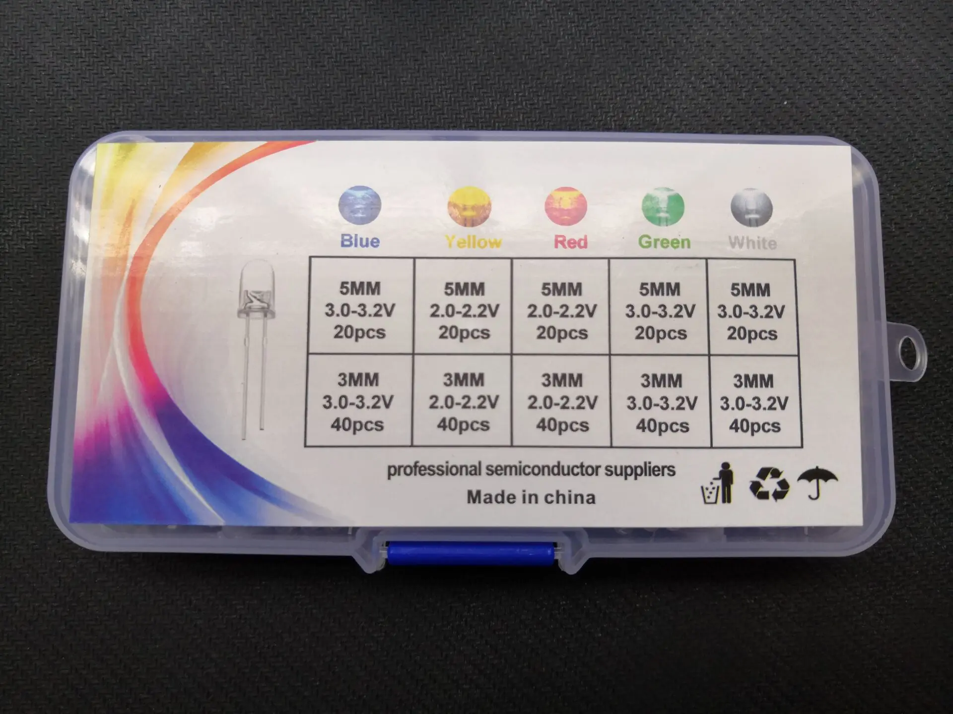 Прозрачная крышка 5 цветов F5 + F3 мм светодиодный комплект коробка красный желтый