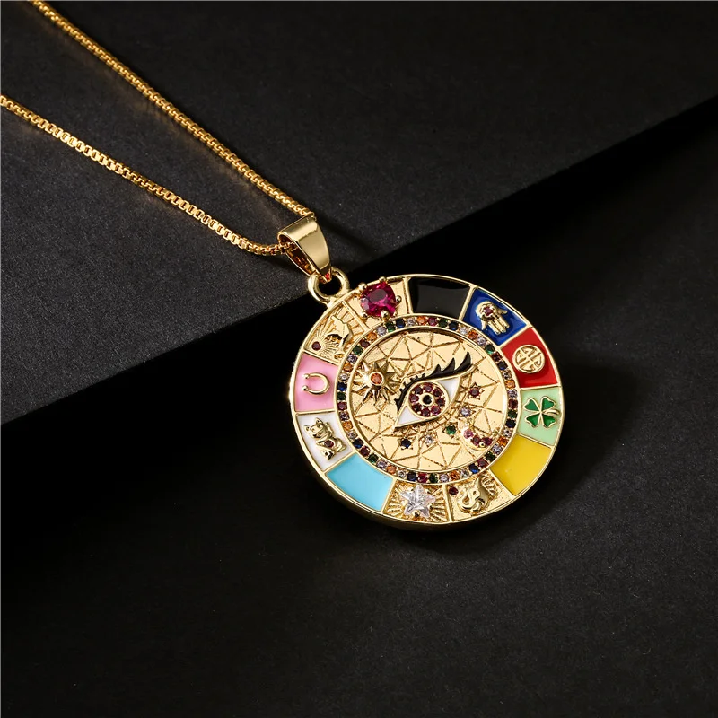 

New retro fashion bohemian style European and American fashion dripping oil zircon eye pendant necklace female new product