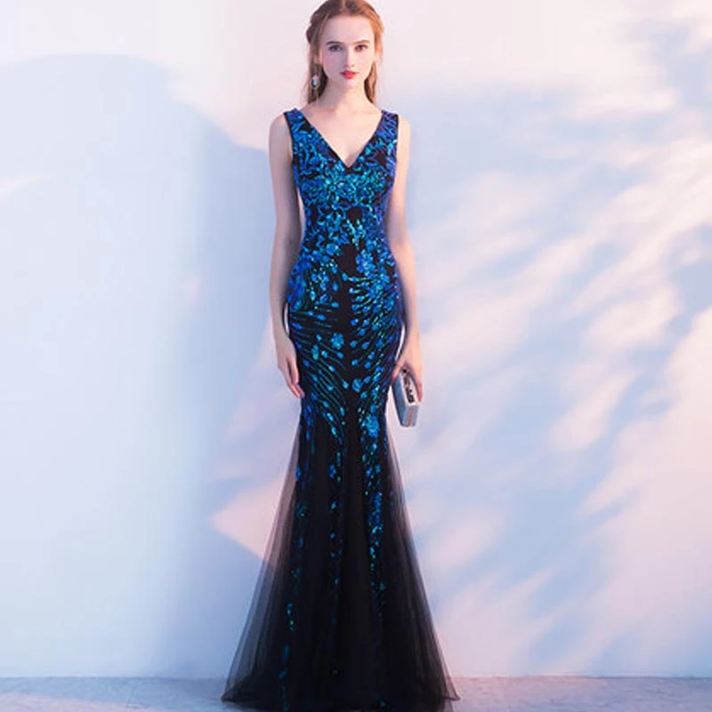 

Сексуальное вечернее платье из шифона Русалка из китайского длинное вечернее платье с блестками, Восточный Тип/голубое платье Cheongsam Qipao веч...