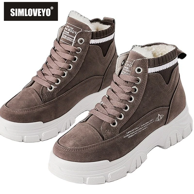 

SIMLOVEYO Woman 2021 New Ladies Plush Casual Stretch Fabric Socks Snow Boots Thick Sole Cross Tied Platform Gothic 35-40 F1430