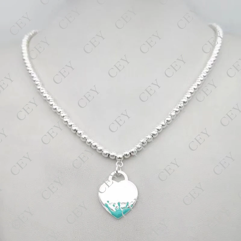 

Tf S925 sterling silver enamel heart-shaped graffiti necklace female 4m bead necklace fashion original design splash ink