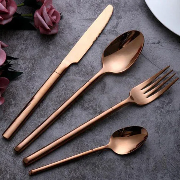 rose gold Роскошная Посуда из нержавеющей стали комплект из розового золота Западный ужин набор ножей вилка ложка Flatware домашний столовый набор ножей 4 шт - Цвет: rose gold