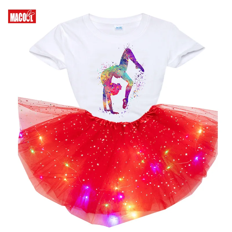 2021 Girl Dresses Set for Girls Tutu Princess Party Dresses with LED Lights Flower Birthday Party Cosplay Costume Girls Clothing