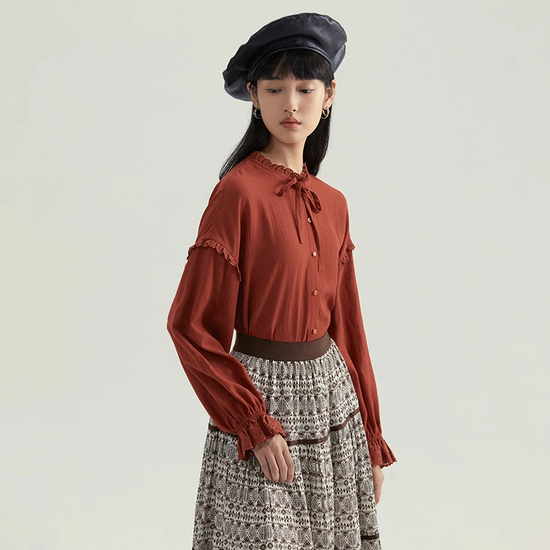 Блузка Женская осенне-Весенняя с воротником-стойкой и бантом | одежда