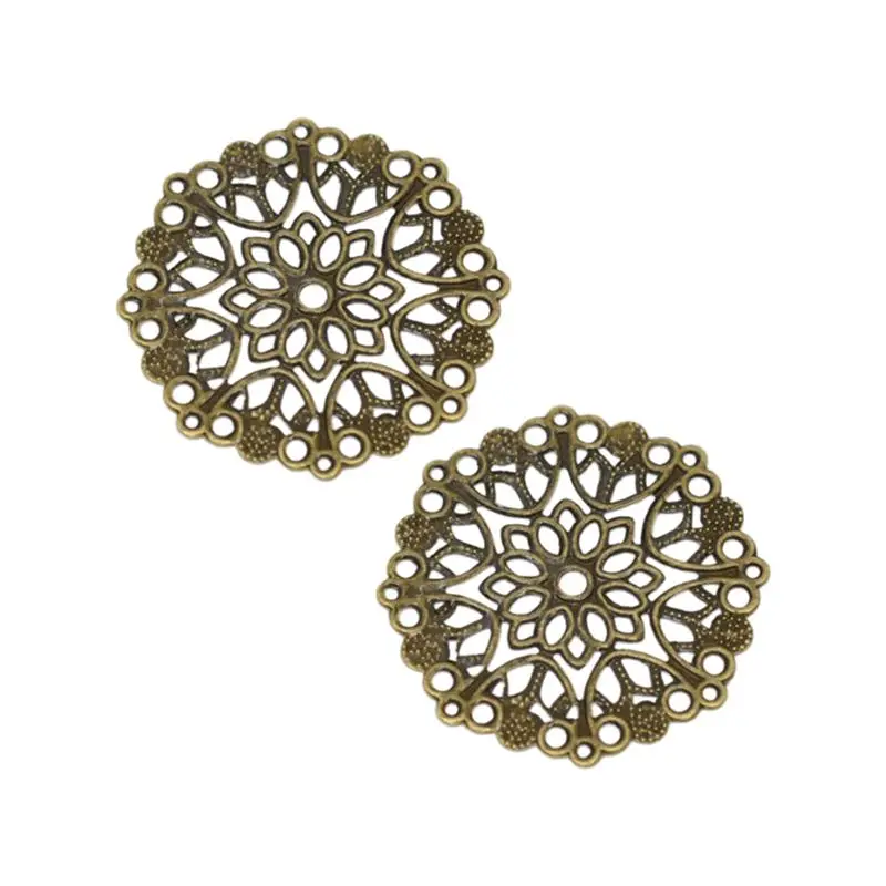 

50 Bronze Tone Filigree Flower Wraps Connectors 35mm