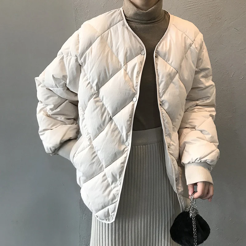 2020 Winter Coat Jacket Women Casual V-neck Korean Style White Padded Puffer Jacket Parkas Clothes for Women Ropa Mujer Invierno