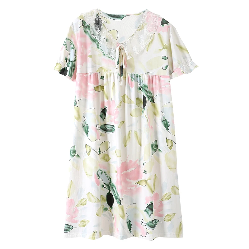 

Nightwear Women Modal Sweet Princess Sleepwear Nightdress Loose Soft V-Neck Nightgowns Summer Female Homewear