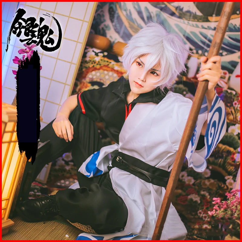 

Sakata Gintoki Anime Gintama Cosplay Costume Halloween Costumes For Men Kimono Wig Long Sleeve Japanese Clothing Carnival