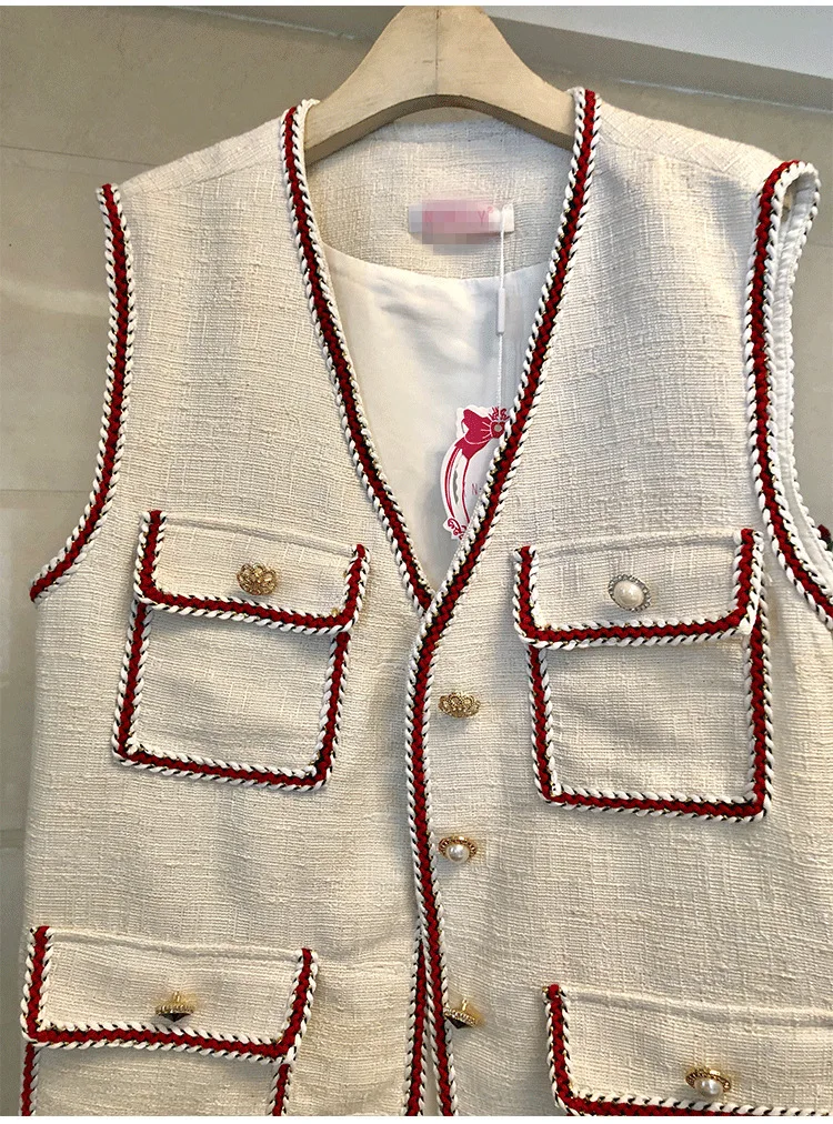 

Spring Autumn Winter Tweed Vest Women Runway Designers 2020 New Fashion Wool Pockets Korean Sleeveless Lady Coat Jacket Outwear