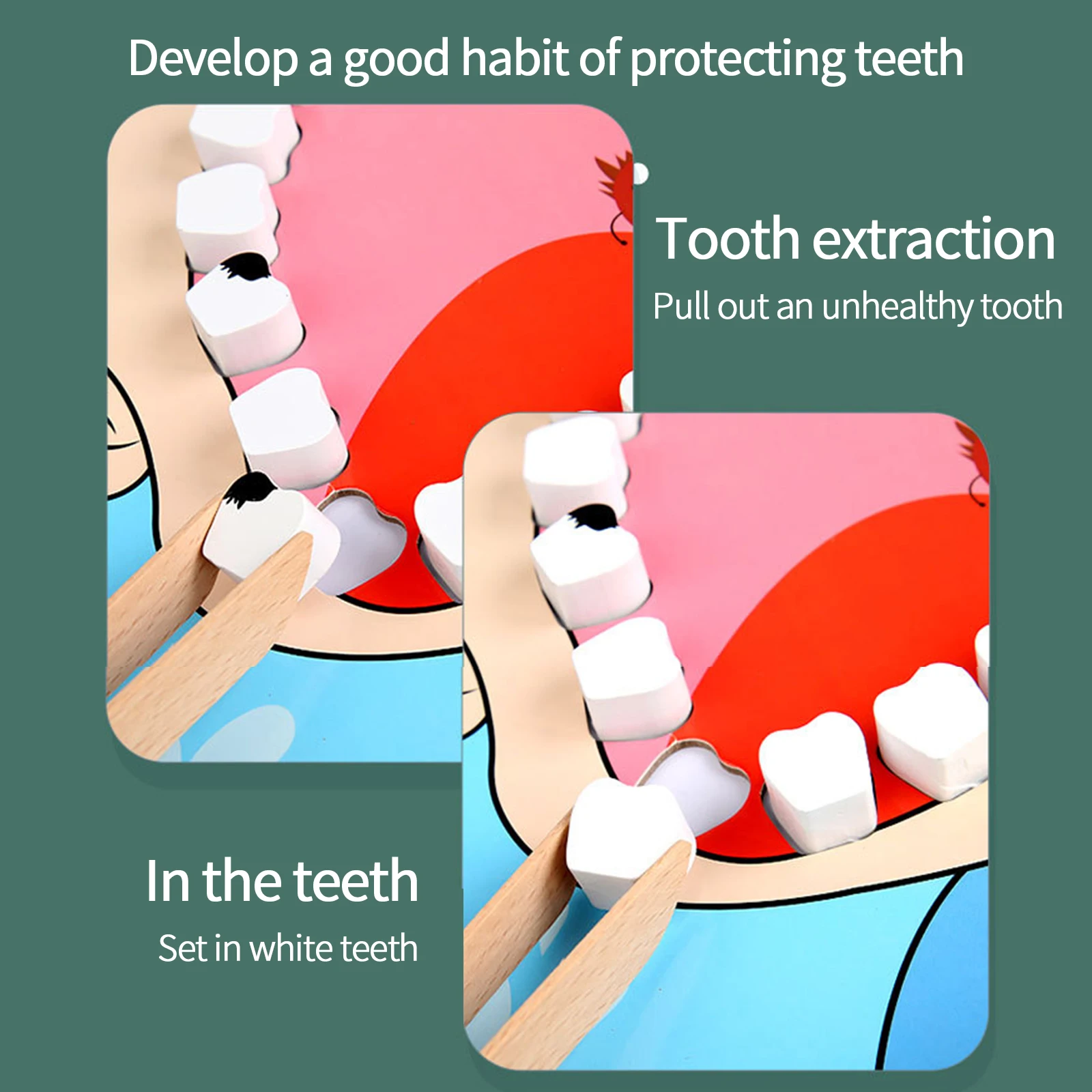 

Educational Wooden Simulation Dentist Working Tool Children Pretend Role Play Toy Gift Kids Educational Tooth Toys Birthday Gift