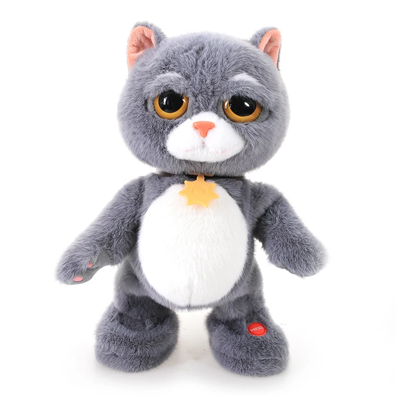 

High Quality Fluffy hair Tabby Grey Cat Electric Toy Dancing & Singing Swag Grey Cat Plush Electronic Doll Toys for Kids Boy