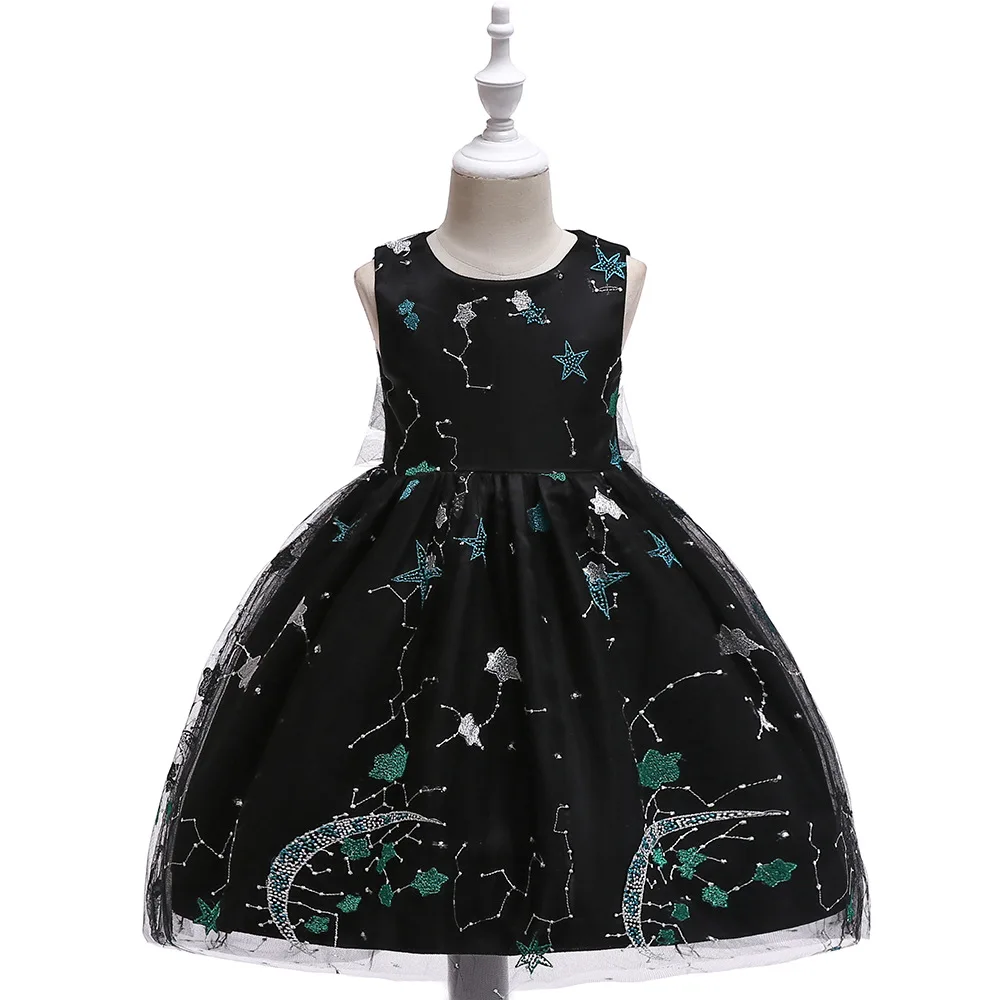 

Girls Moon Embroidery Princess Dress Girls Performance Walk Show Dress Middle and Big Girls Clothes European Style 4-12T