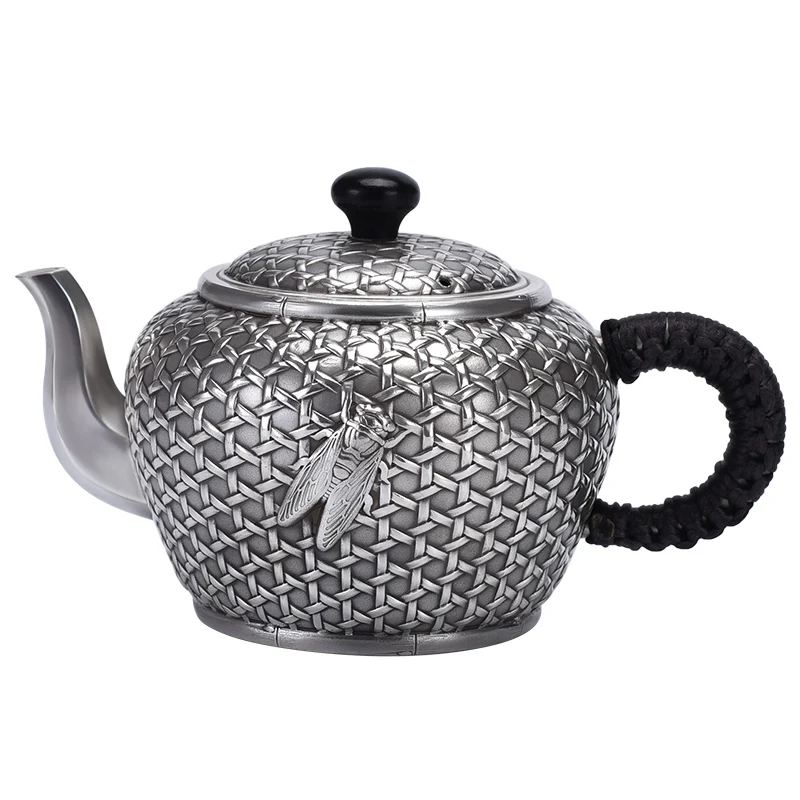 

Ag999 Sterling Silver Teapot Hand-Carving Cicada Kitchen Utensils Built-in Filter Handmade Coffee Tea Pot