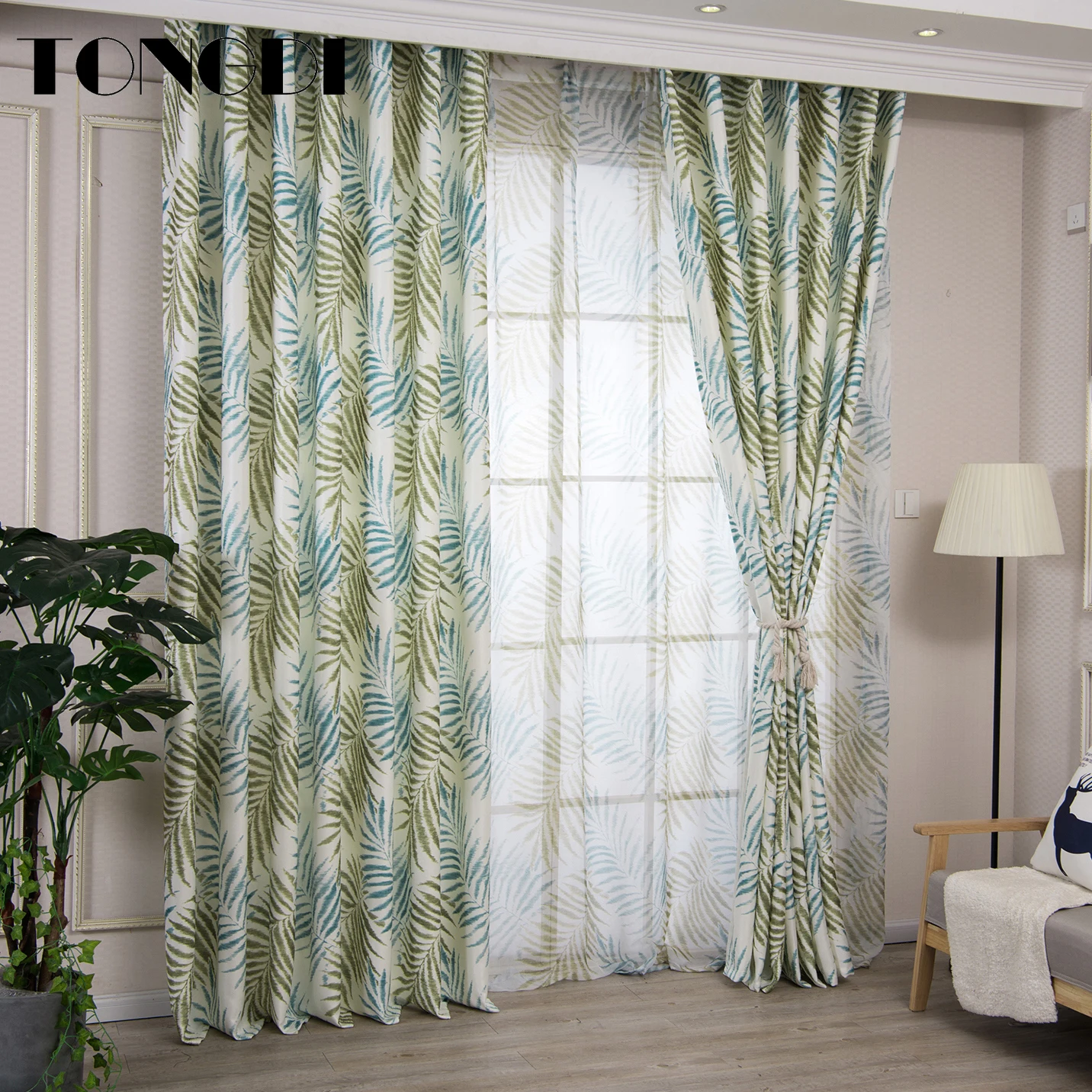 

TONGDI Printing Tropic Leaves Blackout Curtains High-grade Decoration For Home Parlor Children Sitting Room Bedroom Living Room