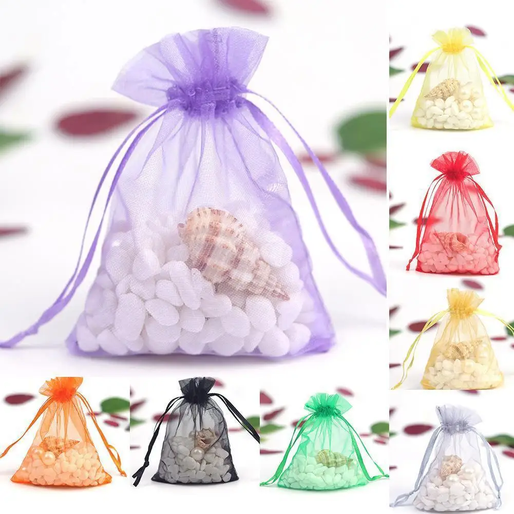 

100pcs tulle packaging transparent party Drawable Wedding Pouches present jewel candy Gauze Element gift bag organza bags 7*9cm
