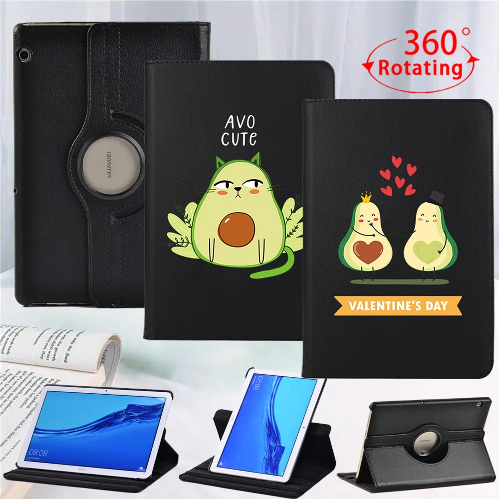 

For Huawei MediaPad T3 10 9.6"/MediaPad T5 10 10.1" 360-degree Rotatable PU Leather Smart Tablet Case Avocado Cute Pattern