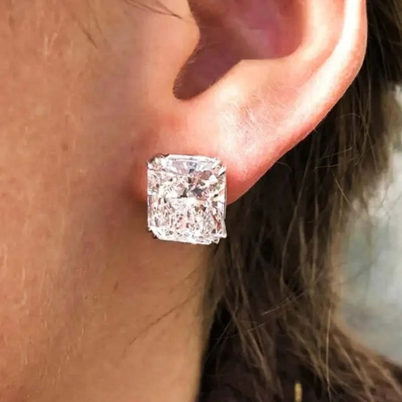 Big Bling Square Zircon Stone Stud Earrings for Women Fashion Jewelry 2021 Trend New Korean |