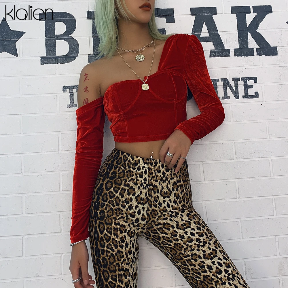 Женский бархатный укороченный топ kalien вечерние праздничные топы на одно плечо с