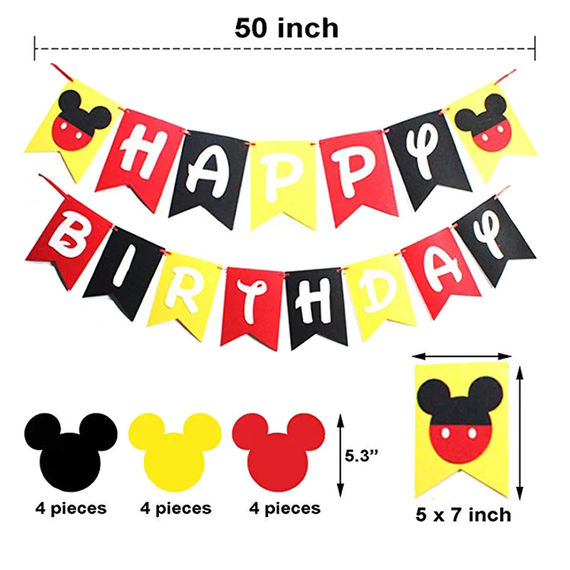 Микки Маус тематическое украшение Anniversaire Fille Kid Boy с днем рождения баннер флаг и
