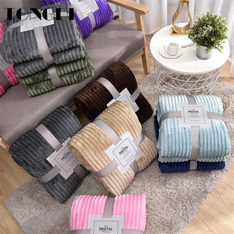 Модное однотонное вертикальное мягкое теплое легкое Флисовое одеяло TONGDI на